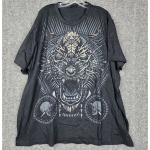 Sean John T-Shirt Mens 4XL Black Studded Tiger Skull Graphic Streetwear Y2K Tee